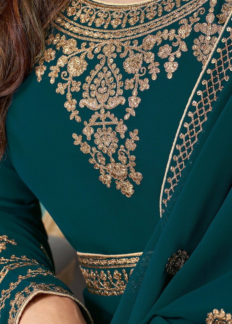Teal Green Georgette Embroidered Anarkali Suit