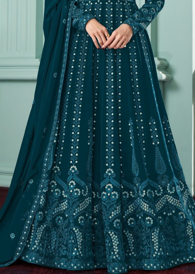 Aegean Blue Anarkali Suit with Heavy Embroidery work