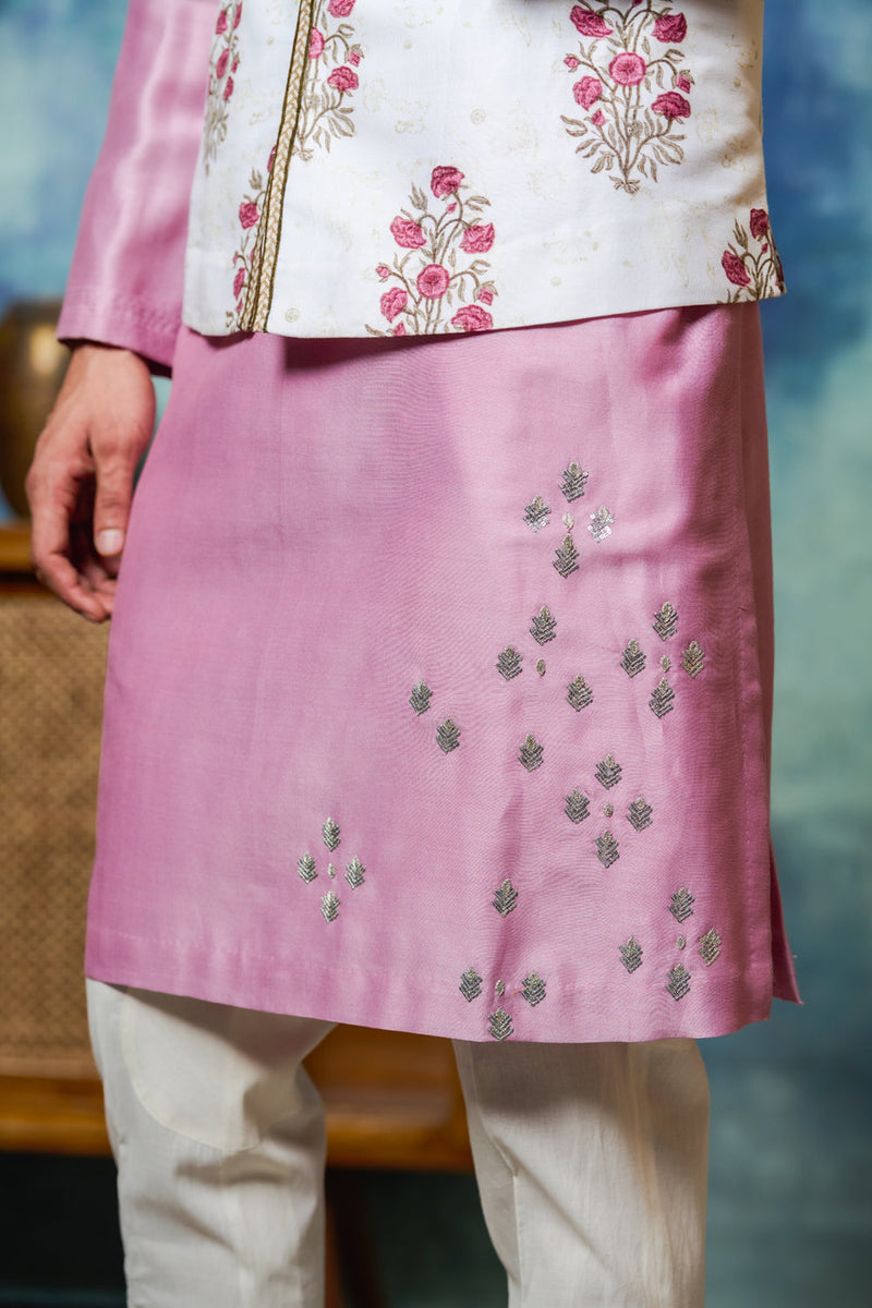 Mauve Silk Chanderi Embroidered Kurta Set (MKR-07)