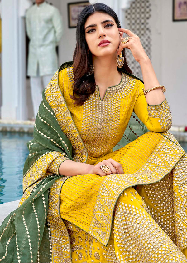 Cadmium Yellow Georgette Embroidered Sharara Suit