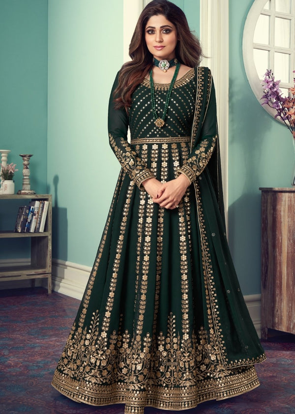 Sacramento Green Georgette Anarkali Suit with Heavy Embroidery work