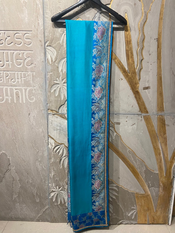 Turquoise jaal silk weaved banarasi embroidered dushala (DUS-87)