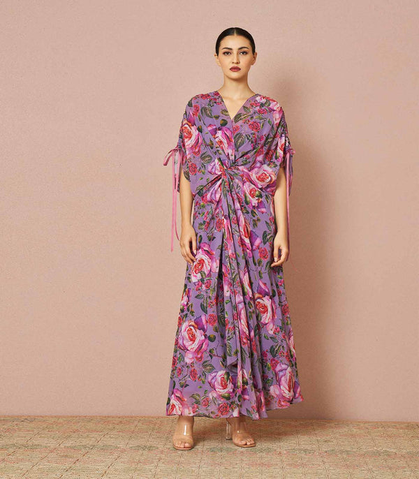 Eugenia Rose purple front twisted kaftan dress
