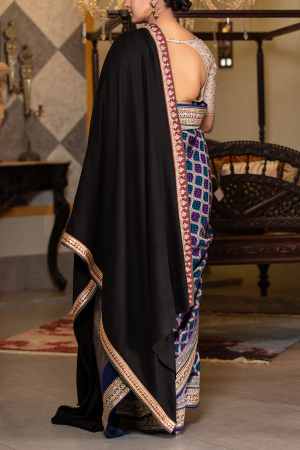 Black woollen Pashmina embroidered dushala ( DUS-70)