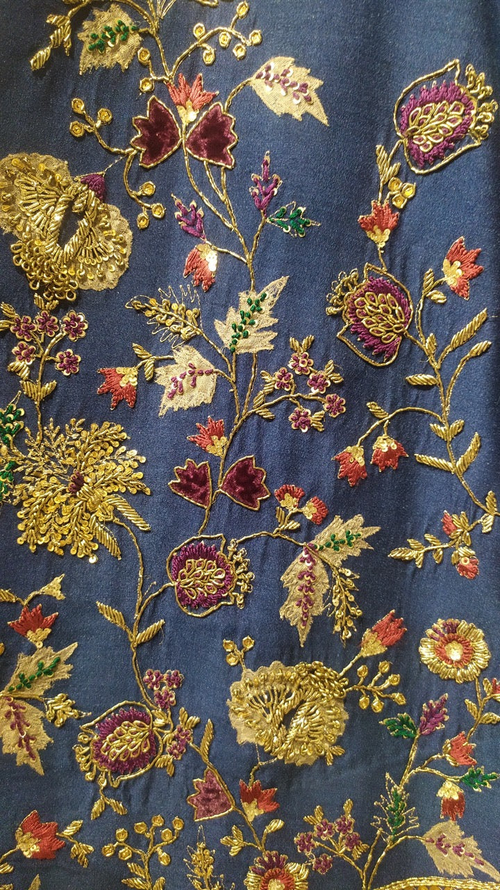 Blue embroidered maroon velvet lehenga set (SK-35/BLS-01)