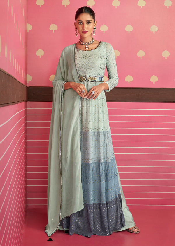 Shades Of Blue Georgette Embroidered Anarkali Suit