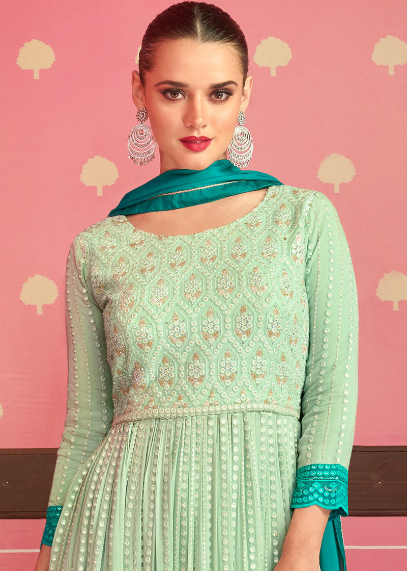 Shades Of Green Georgette Embroidered Anarkali Suit