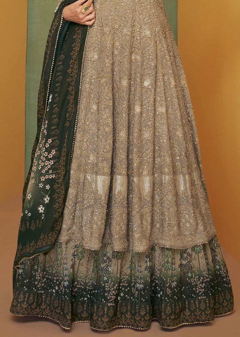 Tan Brown Designer Embroidered Georgette Anarkali Suit (Pre-Order)