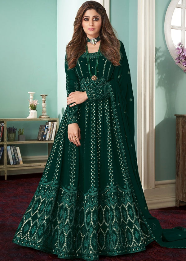 Sacramento Green Anarkali Suit with Heavy Embroidery work