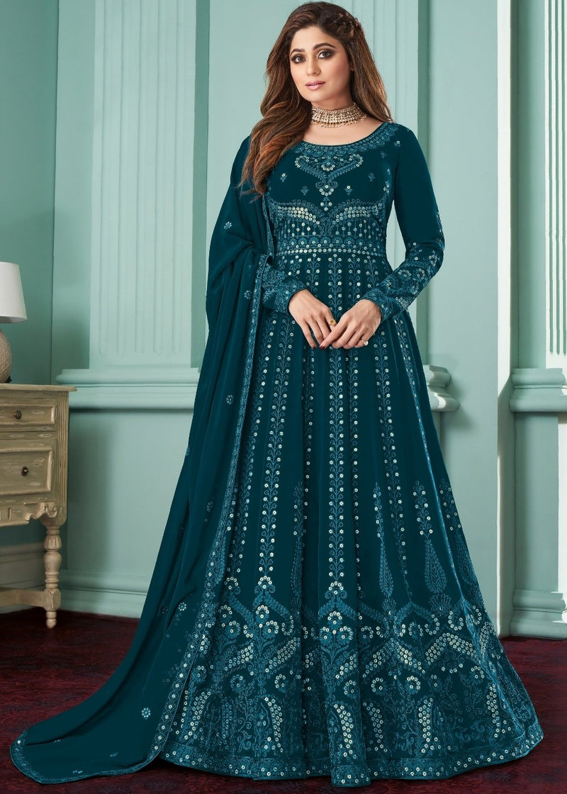 Aegean Blue Anarkali Suit with Heavy Embroidery work