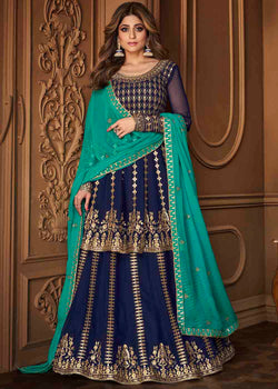 Berry Blue Georgette Embroidered Lehenga Suit: Top Pick