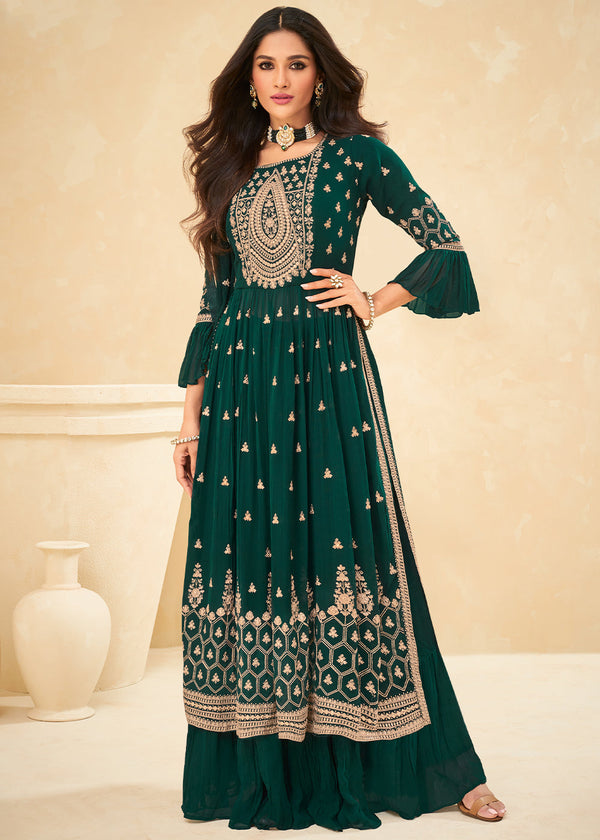 Dark Green Georgette Salwar Suit with Embroidery work
