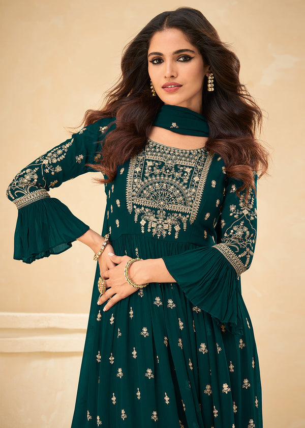 Sacramento Green Georgette Salwar Suit with Embroidery work