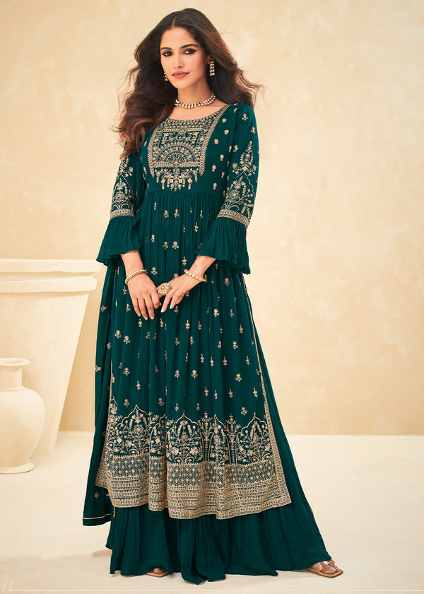 Sacramento Green Georgette Salwar Suit with Embroidery work