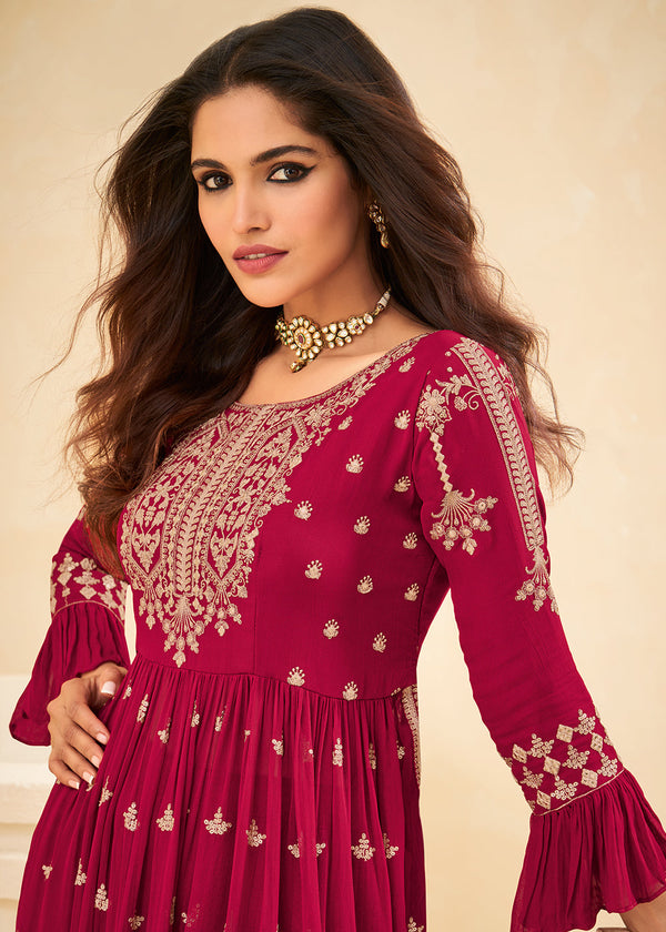 Radish Red Georgette Salwar Suit with Embroidery work