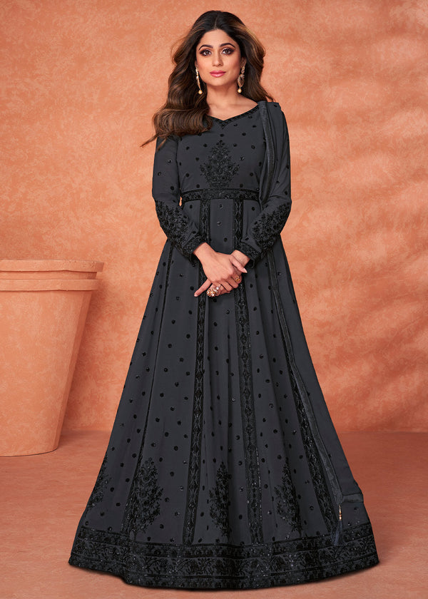 Shadow Black Georgette Embroidered Anarkali Suit