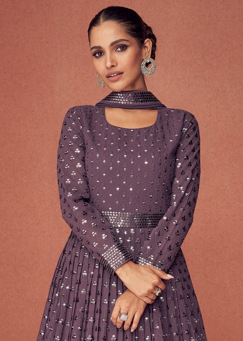 Viola Purple Georgette Embroidered Anarkali Suit