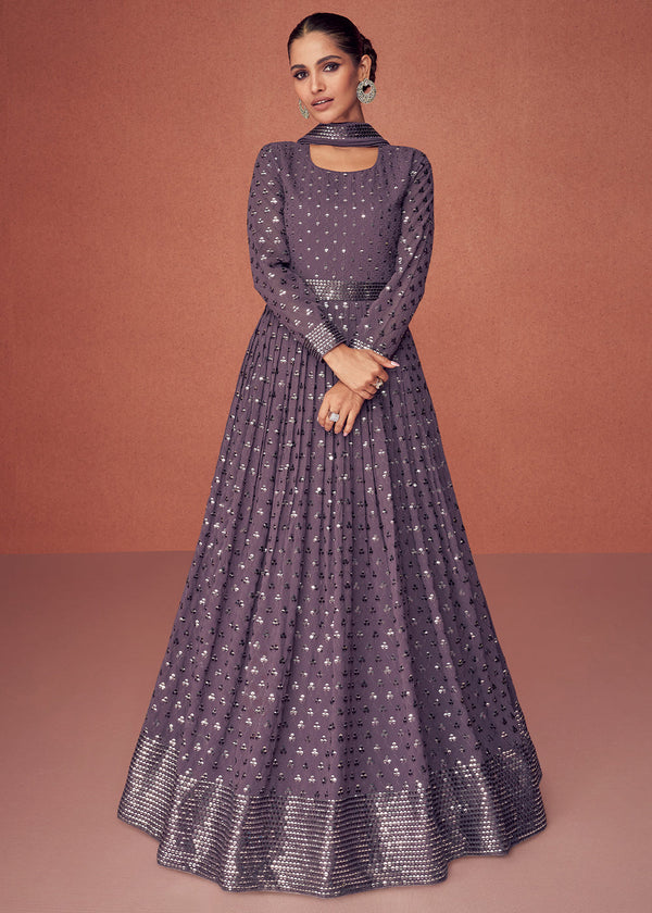 Rain Purple Designer Georgette Anarkali Suit with Sequins work