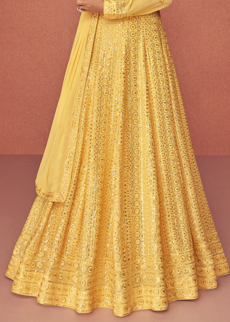 Titanium Yellow Georgette Embroidered Anarkali Suit