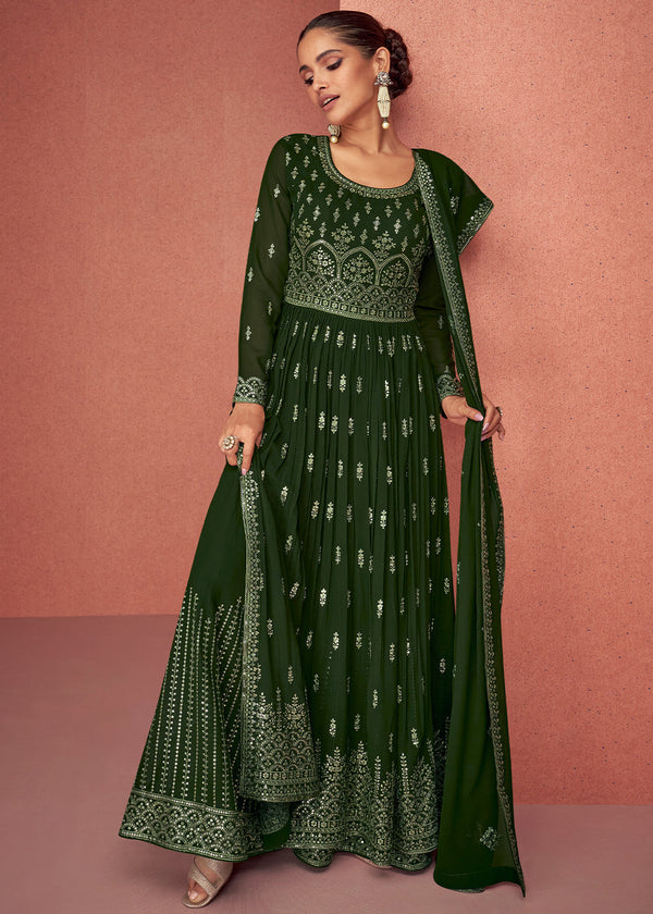 Seaweed Green Georgette Embroidered Anarkali Suit