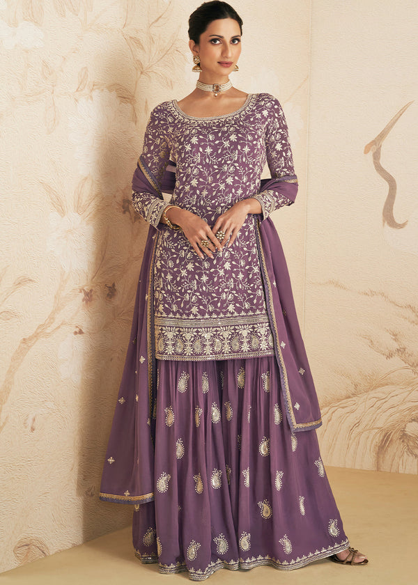 Cobalt Violet Embroidered Chinnon Plazzo Suit