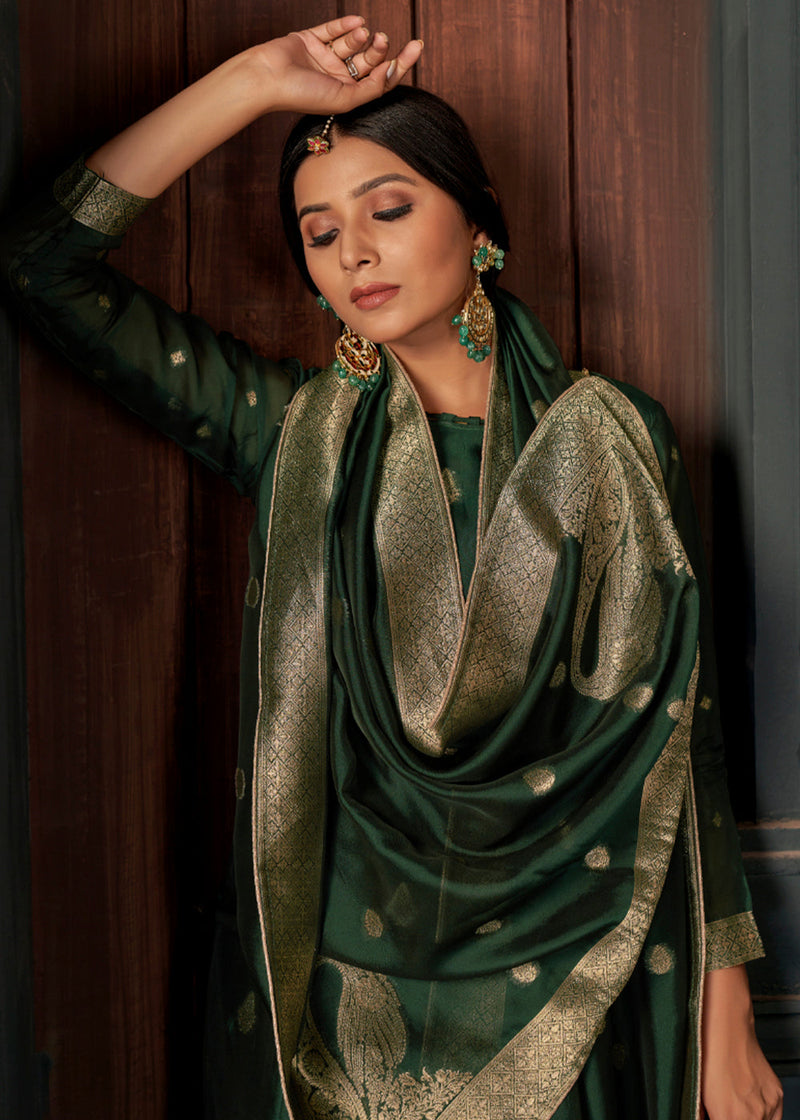 Cadmium Green Designer Viscose Salwar Suit having Zari work