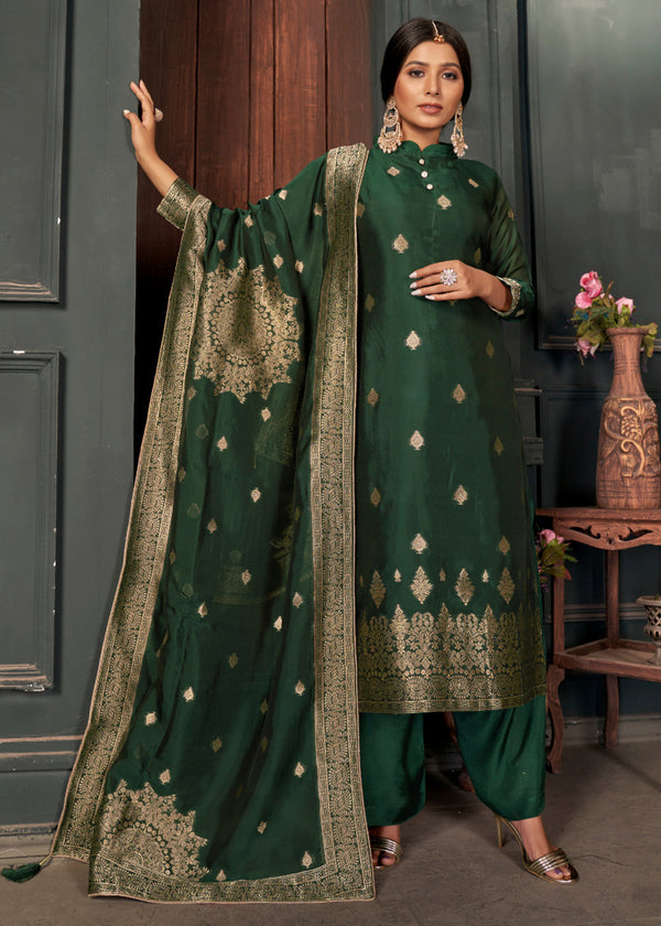 Viridian Green Designer Viscose Salwar Suit having Zari work