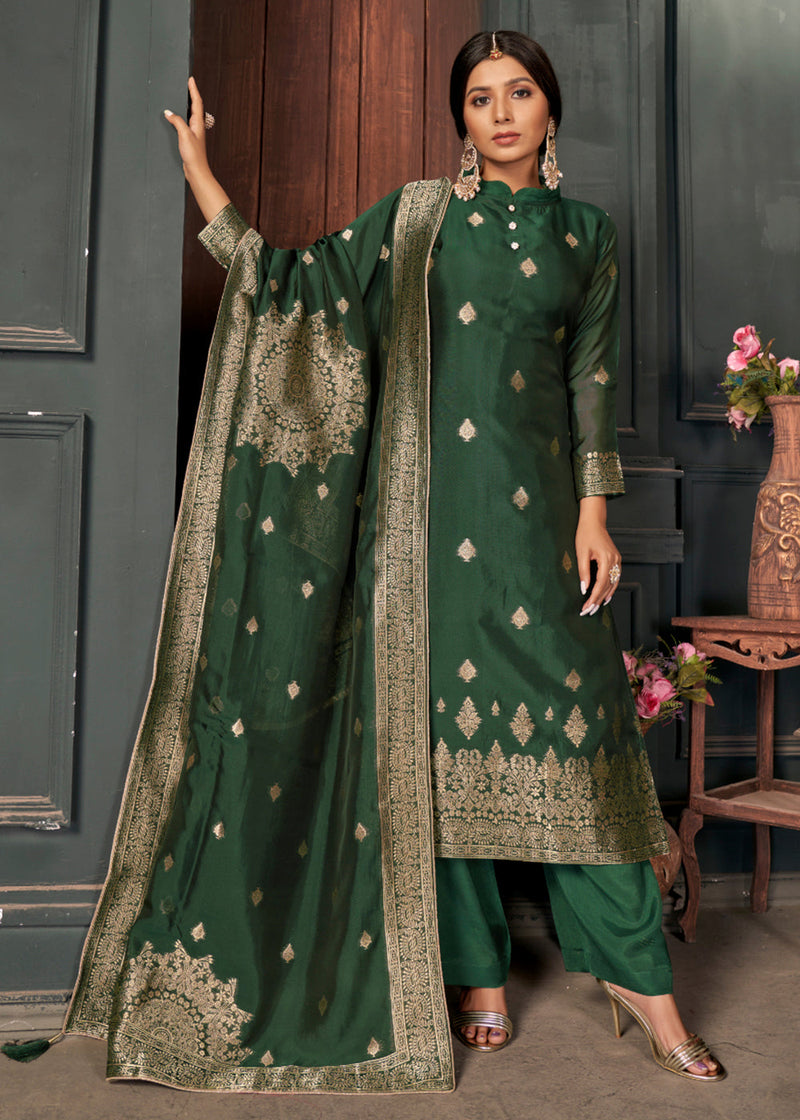 Viridian Green Designer Viscose Salwar Suit having Zari work