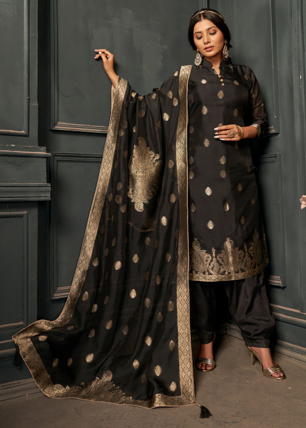 Charcoal Black Designer Viscose Salwar Suit having Zari work