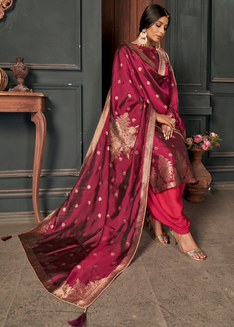 Ruby Pink Designer Viscose Salwar Suit having Zari work