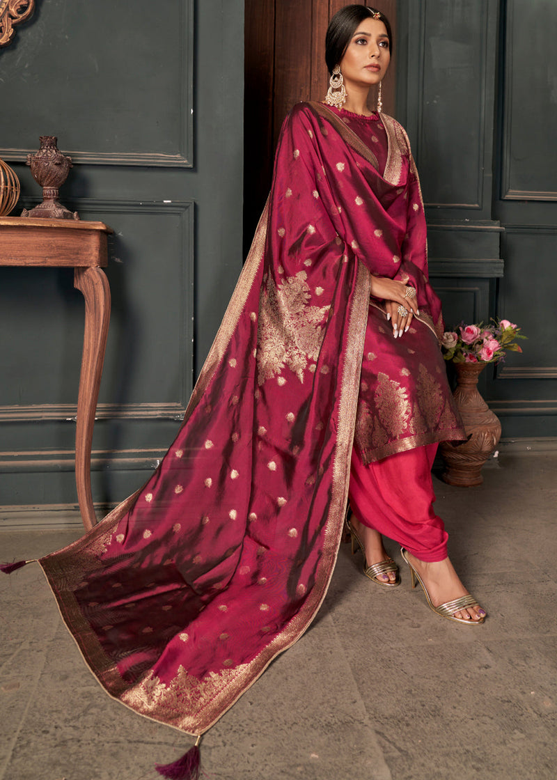 Ruby Pink Designer Viscose Salwar Suit having Zari work