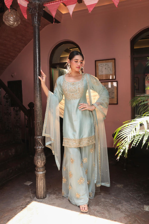 Dusty Firoza Embroiderd Suit