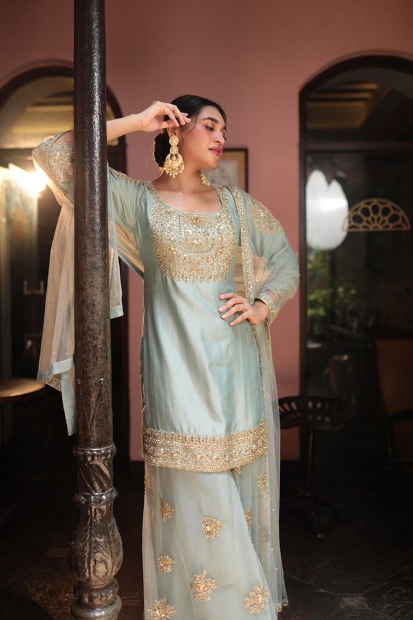 Dusty Firoza Embroiderd Suit