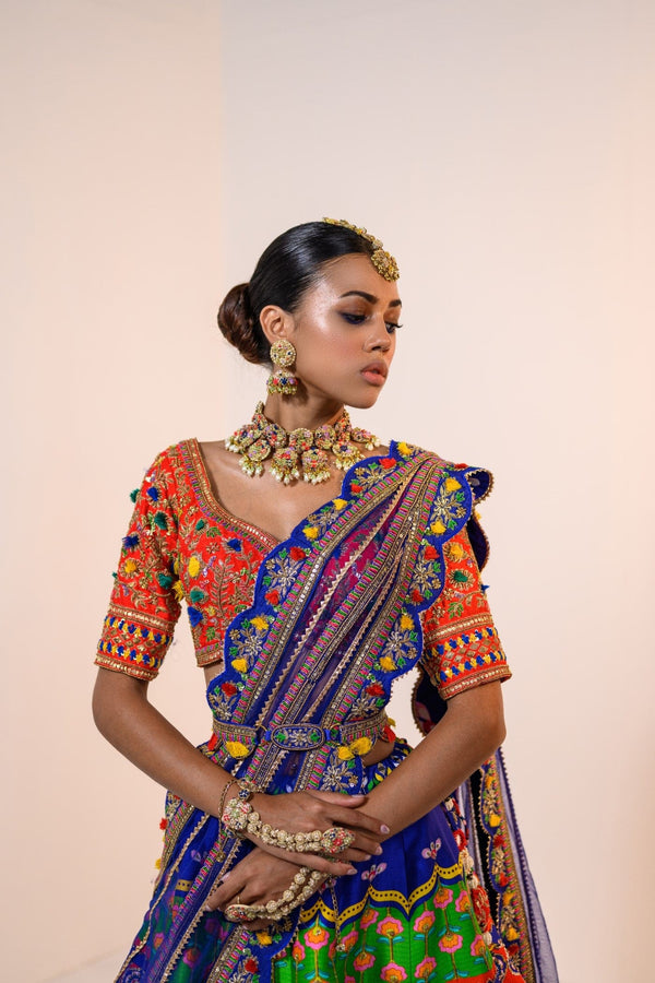 Our Kali Highlighted Veronica Lehenga With Hand Embroidered Blouse Paired With Hand Embroidere Scallop Dupatta