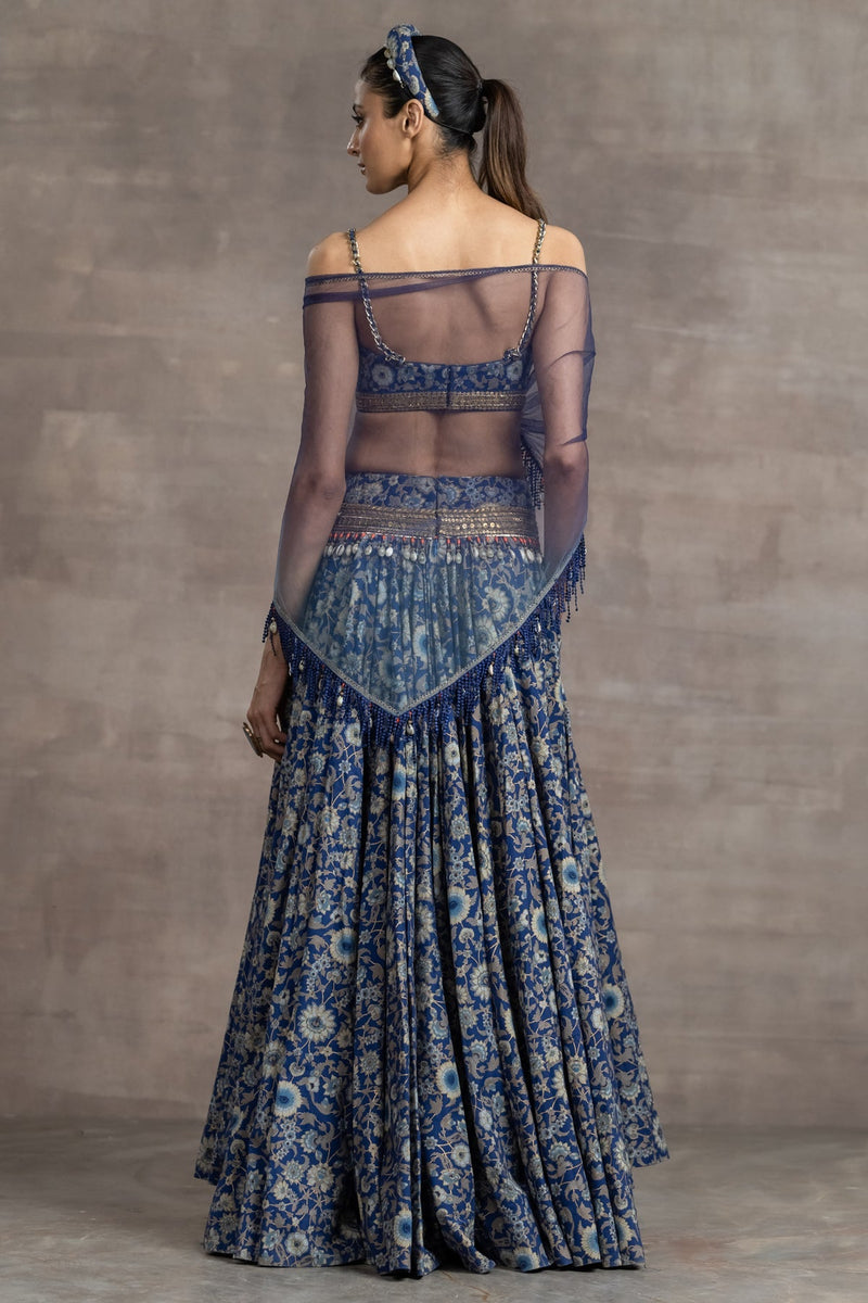 Printed bustier designed with zardozi embroidery