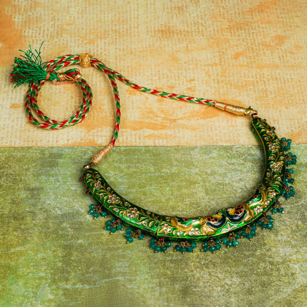 Green & Blue Stone Studded Meenakari Necklace Set
