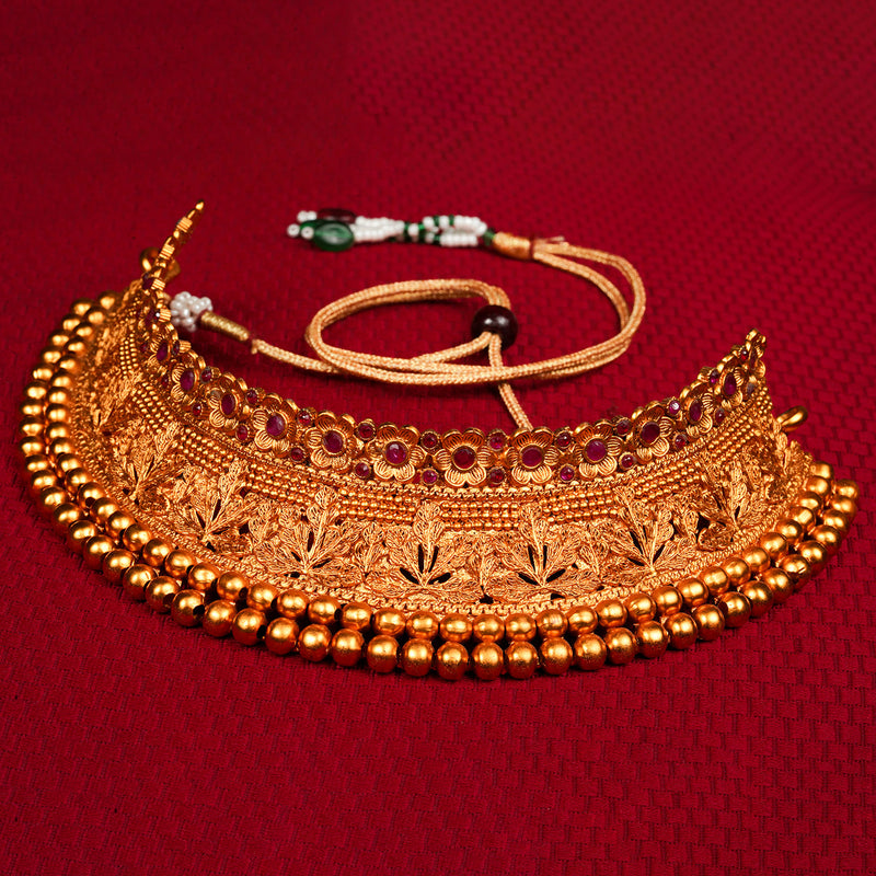Golden & Red Jadau Necklace Set
