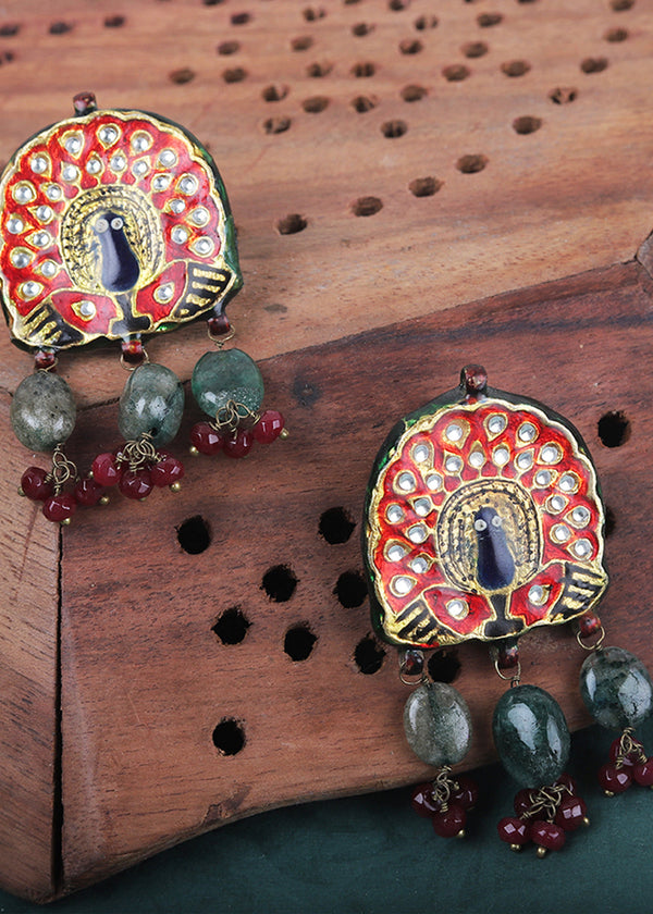 Red & Green Meenakari Necklace Set with Earrings