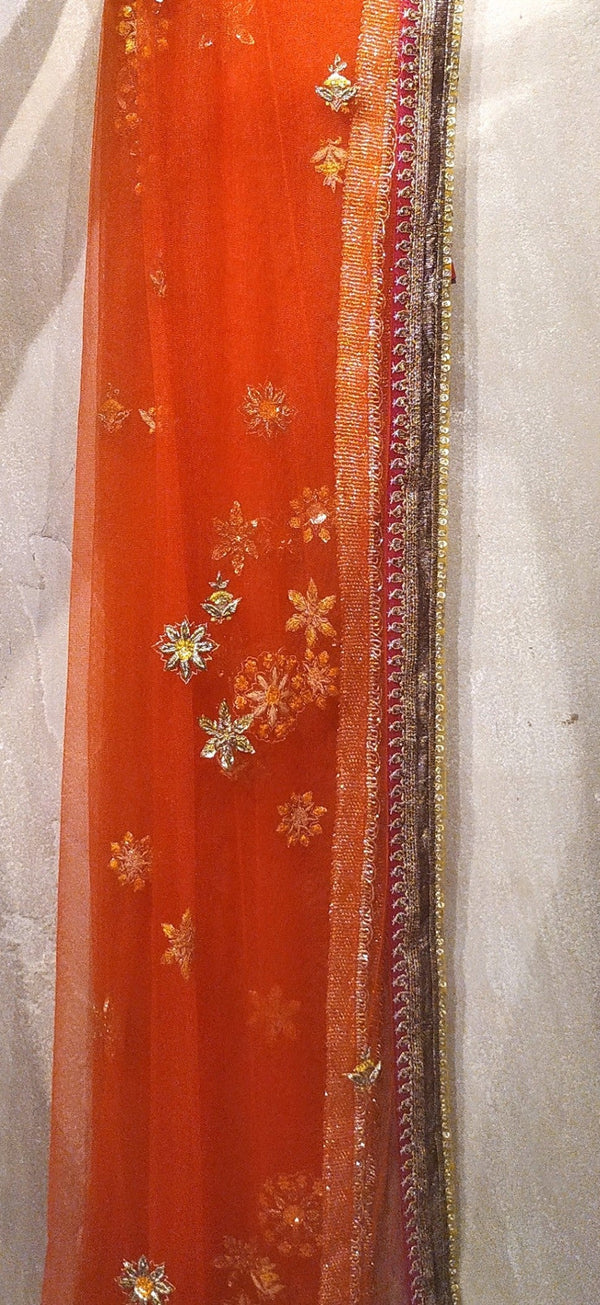Orange embroidered twill dupatta (SK-12/DUP)