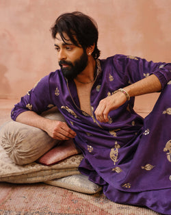 Purple Embroidered Bomber Kurta With Jogger Pant